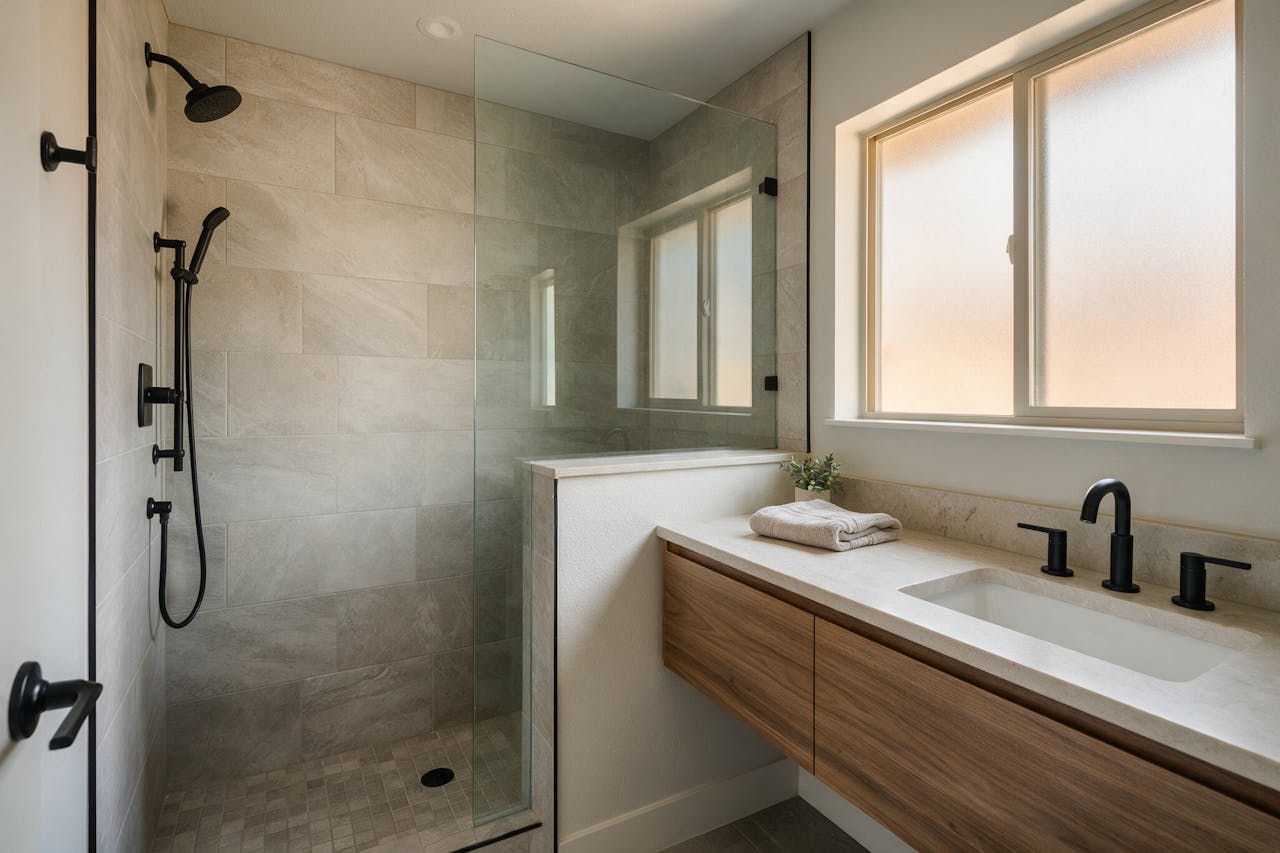 Completed modern bathroom remodel