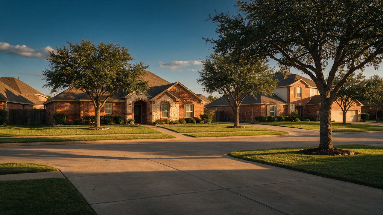 Fort Worth residential street at golden hour