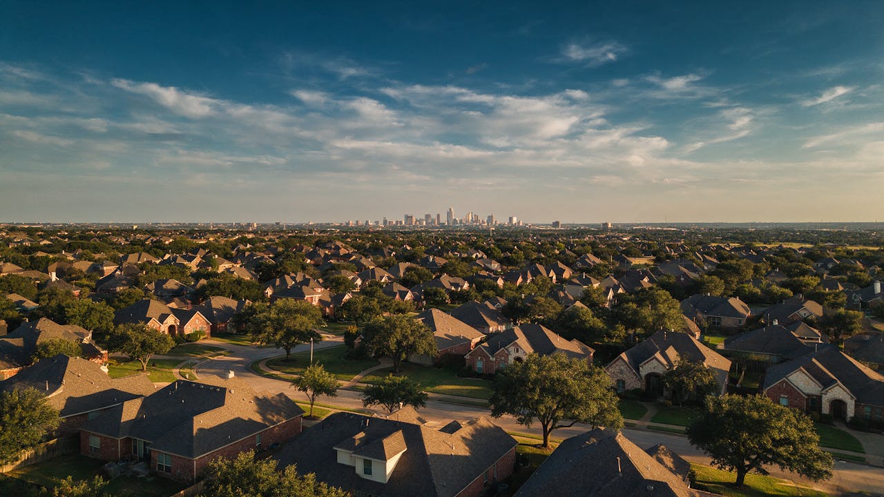 Aerial view of a North Texas residential neighborhood