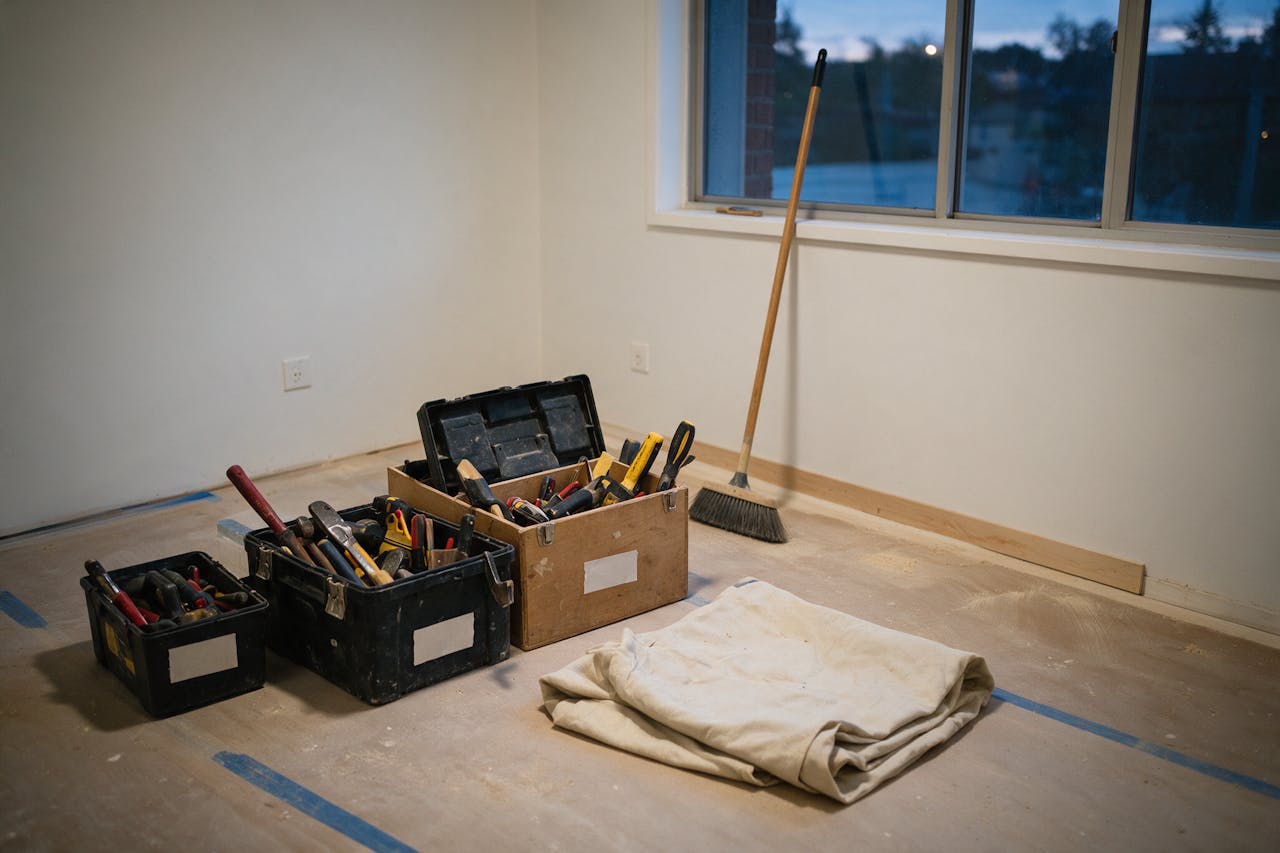 Tools packed and the floor swept at the end of a workday