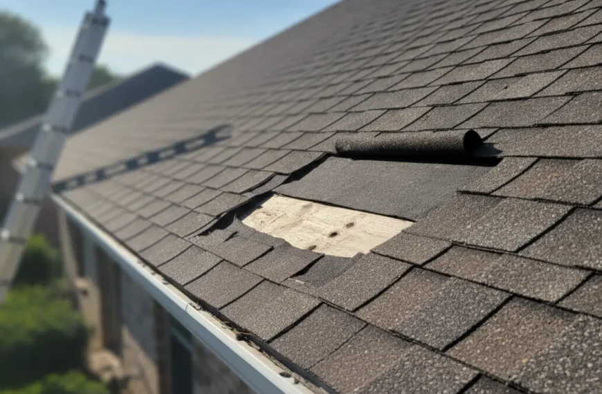 Missing roof shingles exposing tar paper on DFW home, cost to replace shingles visible damage